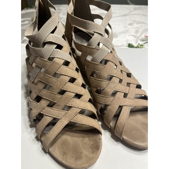 Eileen Fisher Oodle Cross Cross Strappy Tan Brown Block Heel Open Toe Sandals 9 - Picture 13 of 14
